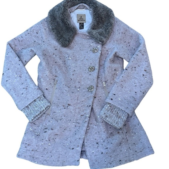 Prana Lisina wool pea coat size small pink faux fur collar - Picture 4 of 11